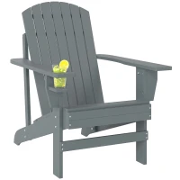 Outsunny Adirondack Tuinstoel met Bekerhouder Ligstoel Balkonstoel Massief Hout Donkergrijs 97 x 72.5 x 93 cm(m-11)