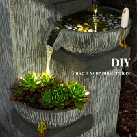 Outsunny 85 cm Outdoor Fontein, 4-Verdiepingen Sierfontein, Kunstmatige Waterval met LED-verlichting en Pomp, Grijs(m-8)