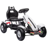 HOMCOM Go Kart a Pedales para Niños con Asiento Ajustable Neumáticos de Goma Freno de Mano Carga 50 kg 121x58x61 cm Blanco(m-1)