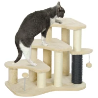PawHut 2-in-1 Cat Tree, Pet Stairs with Scratching Tickling Post, Toy Balls, for Bed, Sofa, Couch, Beige(m-10)