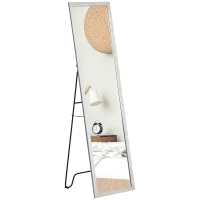 HOMCOM Full Length Mirror Free Standing Mirror Dressing Mirror with PS Frame Modern Wall Mirror for Living Room and Bedroom 34 x 144cm, Silver(m-10)