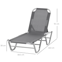 Outsunny Bain de Soleil transat Chaise Longue Design Contemporain Dossier inclinable Multi-Positions aluminium textilène dim. 163L x 58,5I x 91H cm Gris(m-3)