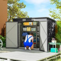 Outsunny Stalen tuinschuurtje, Geräteschuppen, Dubbele Deuren, 249B x 121D x 166/183H cm, Grijs(m-2)