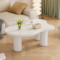 Cloud-Shaped Coffee Table with Cloud-Shaped Design, Modern Living Room Table with MDF Top and PVC Legs, 107L x 66W x 40.5H cm, White(m-9)
