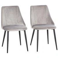 HOMCOM Dining Chairs Set of 2, Modern Upholstered Velvet-Touch Fabric Accent High Back Chairs with Metal Legs for Kitchen, Grey(m-1)