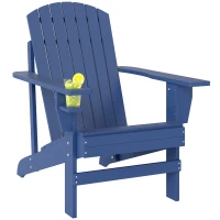 Outsunny Adirondack Tuinstoel met Bekerhouder Ligstoel Balkonstoel Massief Hout Blauw 97 x 72.5 x 93 cm(m-11)
