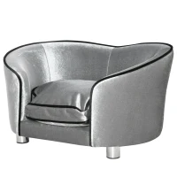 PawHut Dog Sofa Pet Chair, Kitten Bed Couch w/ Wooden Frame, Removable Cushion - Silver-Tone and Grey(m-1)
