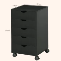 HOMCOM 5 Drawer Mobile Filing Cabinet, Vertical File Cabinet, Modern Rolling Office Storage Organizer Cupboard, Black(m-3)