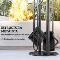 Outsunny Juego de Utensilios para Chimenea de 5 Piezas de Metal con Escoba Pala Tenazas Atizador y Soporte 20x20x71 cm Dorado(m-5)