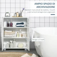 kleankin Mobile Bagno Moderno con 2 Ante, 2 Ripiani Regolabili e Maniglie Argentate, 60x30x80 cm, Bianco(m-4)