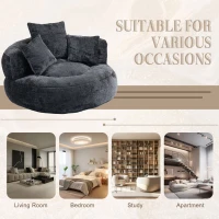 Lazy Sofa Bean Bag Chair with Memory Foam Filling and Chenille Fabric, High Back Design with Three Pillows, 108L x 108W x 52H cm, Black(m-8)