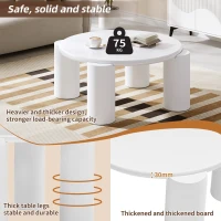 Modern Centre Table with Sturdy Support and Easy Assembly, Round Coffee Table, Smooth Rounded Edges, 70L x 70W x 39.5H cm, White(m-5)