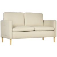 HOMCOM Two Seater Sofa for Living Room, Modern Fabric Couch with Wood Legs and 2 Pockets for Bedroom and Home Office, Beige(m-10)