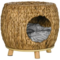 PawHut Wicker Cat Bed Cat House Stool with Washable Cushion, 44 x 43 x 41cm(m-1)