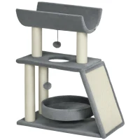 PawHut Cat Tree Tower, with Scratching Posts, Pad, Bed, Perch, Toy Ball - Light Grey(m-10)