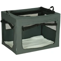PawHut Sac de transport pliable pour animaux de compagnie avec poignée tissu en maille 79,5L x 57l x 57H cm gris noir(m-10)