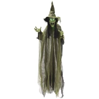 Outsunny 170 cm Life Size Hanging Halloween Animated Witch with Glowing LED Eyes, Spooky Witch Scary Halloween Decorations, Battery Operated, Indoor Party Props(m-11)