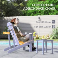 Outsunny Adirondack tuinstoel ligbank voor buiten tuinmeubel balkonstoel massief hout grijs(m-4)