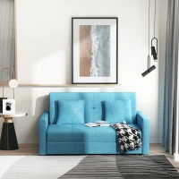 HOMCOM Slaapbank, 2-zitsbank, met verborgen opbergruimte, Pollycotton, Lichtblauw, 152 x 101 x 81cm(m-2)