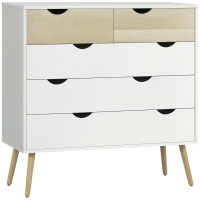 HOMCOM Commode 5 tiroirs Design scandinave Meuble de Rangement Chambre Panneau de Particules 99 x 39 x 101 cm Blanc Aspect chêne Clair