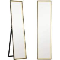 HOMCOM Oglindă de Podea Înaltă cu Suport Posterior și Ramă, Oglindă de Perete din MDF și Sticlă, 37x3x157 cm, Auriu(m-11)