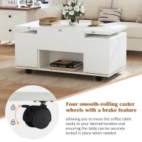 Lift-Up Coffee Table with Hydraulic Mechanism, Hidden Storage and Adjustable Height, 100L x 50W x 48H cm, White(m-8)