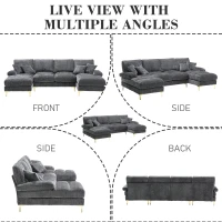 U-Shaped Modular Sofa with Pillows, Double Chaise, Rubber Pads, Chenille Fabric Sectional Couch for Living Room, 272L x 136W x 88H cm, Grey(m-7)