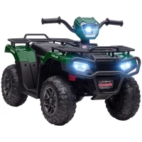 HOMCOM 12V Kids Quad Bike with Forward, Reverse Functions, Ride-On ATV w/ Music, LED, Headlights, for Ages 3-5 Years - Green(m-10)