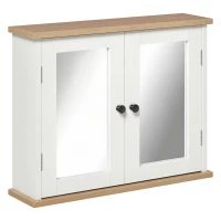 kleankin Bathroom Mirror Cabinet Wall Mounted Storage Cupboard with Double Door and Adjustable Shelf, White(m-10)