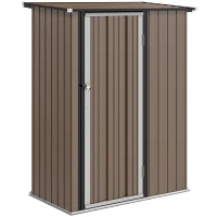 Outsunny 5ft x 3ft Garden Storage Shed, Outdoor Metal Shed with Sloped Roof, Lockable Door for Tools, Equipment, Brown(m-10)