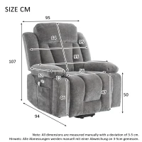 Electric Power Lift Recliner Chair with Massage and Heat, USB Ports and Storage Pocket, Easy Assembly and Support, 95L x 94W x 107H cm, Grey(m-3)