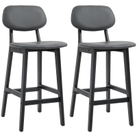 HOMCOM Bar Stools Set of 2, Contemporary Breakfast Bar Chairs, Faux Leather Upholstered Kitchen Stools with Backs and  Solid Wood Legs, Dark Grey