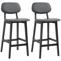 HOMCOM Bar Stools Set of 2, Contemporary Breakfast Bar Chairs, Faux Leather Upholstered Kitchen Stools with Backs and  Solid Wood Legs, Dark Grey(m-1)