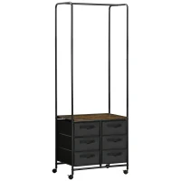 HOMCOM Cabideiro para Roupa com Rodas 6 Gavetas de Tecido Barra para Pendurar para Corredor Quarto 63,5x40x172,5 cm Castanho Rústico(m-1)