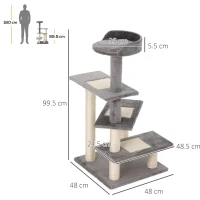 PawHut 100 cm Cat Tree for Indoor Cats Kitten Scratch Scratching Post Climbing Tower Grey(m-3)