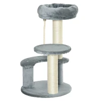 PawHut 65cm Cat Tree, Cat Tower for Kittens, Small Cat Condo with Sisal Scratching Posts, Hanging Rope, Perches - Grey(m-1)