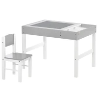 HOMCOM Mesa y Silla Infantil de Madera con Tablero Extraíble Mesa de Bloques de Construcción para+18m 80x60x57,5 cm Gris(m-1)