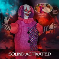 Outsunny 5′7″ Scary Animated Clown Decoration - Pink/Purple(m-5)