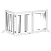 PawHut Foldable Pet Gate, with Three Panels & Two Support Feet - White(m-8)