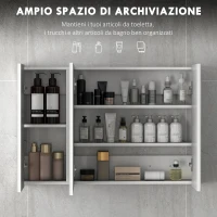 kleankin Armadietto Pensile Bagno con 3 Ante a Specchio e Ripiani Regolabili in Legno 90x13.5x60 cm, Bianco(m-4)