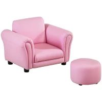 HOMCOM Toddler Chair Single Seater Kids Sofa Set, 54 x 42 x 41cm, Kids Sofa with Stool, Pink(m-10)