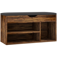 HOMCOM Mueble Zapatos Banco de Zapatos 2 Niveles de Almacenamiento, Nicho + Cofre integrado con Cojín Efecto madera de caoba