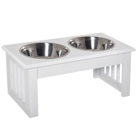 PawHut Raised Dog Feeding Bowls with Stand, Stainless Steel for  Extra Small and Small Dog, 44L x 24W x 15H cm - White(m-10)