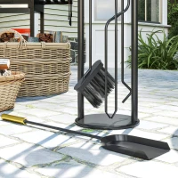 Outsunny Set Utensili per Camino di 5 Pezzi in Metallo con Scopa Paletta Pinze Attizzatoio e Supporto 20x20x71 cm Dorato(m-5)