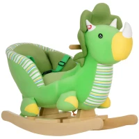 AIYAPLAY Baby Rocking Dinosaur with Animal Sounds, Safety Belt, Wooden Base, for Toddlers 18-36 Months, Green(m-10)