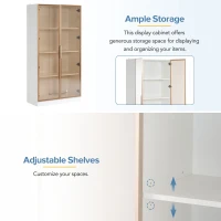 LED Display Cabinet with Tempered Glass Doors, Adjustable Shelves and Smart APP-Controlled RGB Lighting, 160L x 80W x 40H cm, White(m-9)