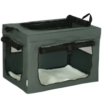 PawHut Sac de transport pliable pour animaux de compagnie avec poignée tissu en maille 60 x 42 x 42 cm gris noir(m-12)