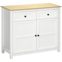 HOMCOM Commode meuble de rangement 2 portes avec étagère réglable en hauteur 2 tiroirs 100 x 40 x 85 cm blanc et aspect bois(m-1)
