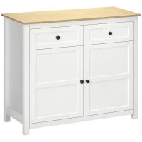Buffet Salon HOMCOM 80x40x90 Cm - Bois Naturel - 2 Portes à Fermeture Douce, 2 Tiroirs, Étagère Réglable - Rangement Salle à Manger Ou Cuisine