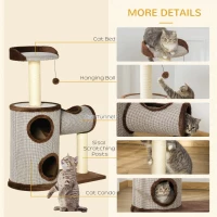 PawHut Cat Tree Tower Indoor Cats Climbing Activity Centre Kitten Furniture w/ Cat House, Bed, Scratching Post, Brown(m-5)